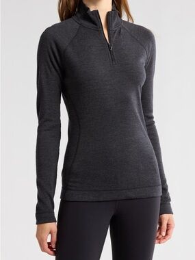 Smartwool Women's Charcoal Quarter-Zip Merino Pullover Hiking, OutdoorBase Layer